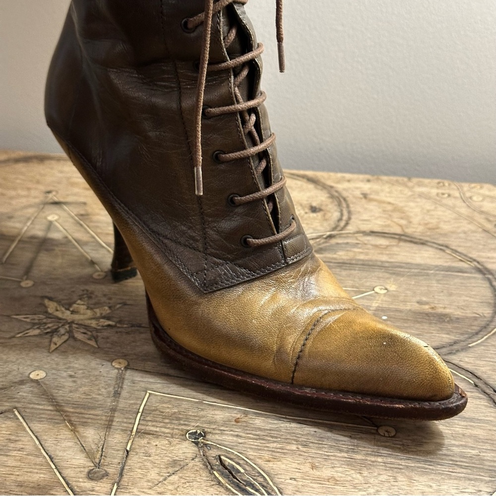 Miu Miu Brown and Tan Lace Up Boots